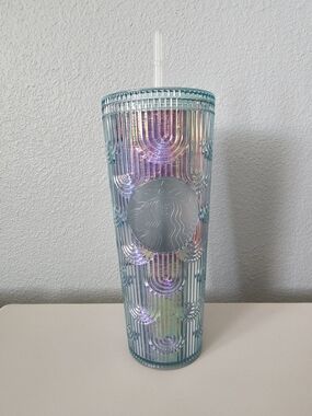 Starbucks Iridescent Aqua Ribbed Tumbler with Clear Straw